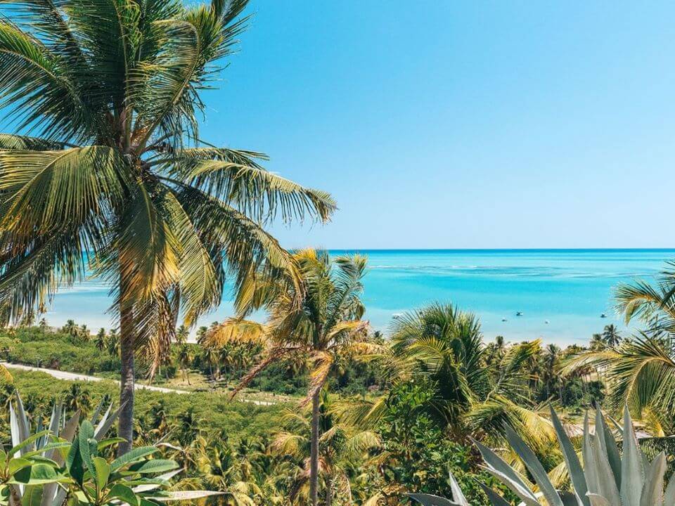 Vista da praia e piscinas naturais de Japaratinga em Alagoas