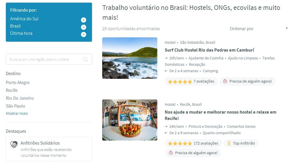 Experiências de voluntariado no site da Worldpackers