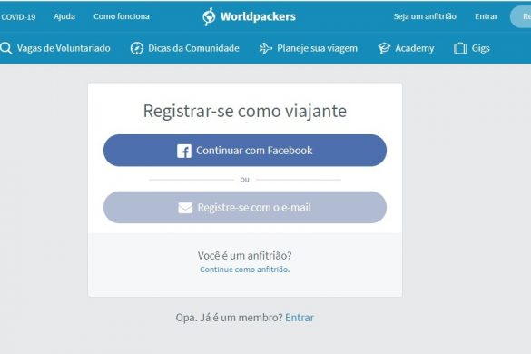 Página de registro da Worldpackers